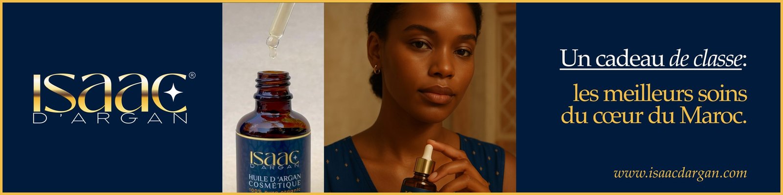 Huile d’argan cosmétique Isaac d’Argan – bannière publicitaire
