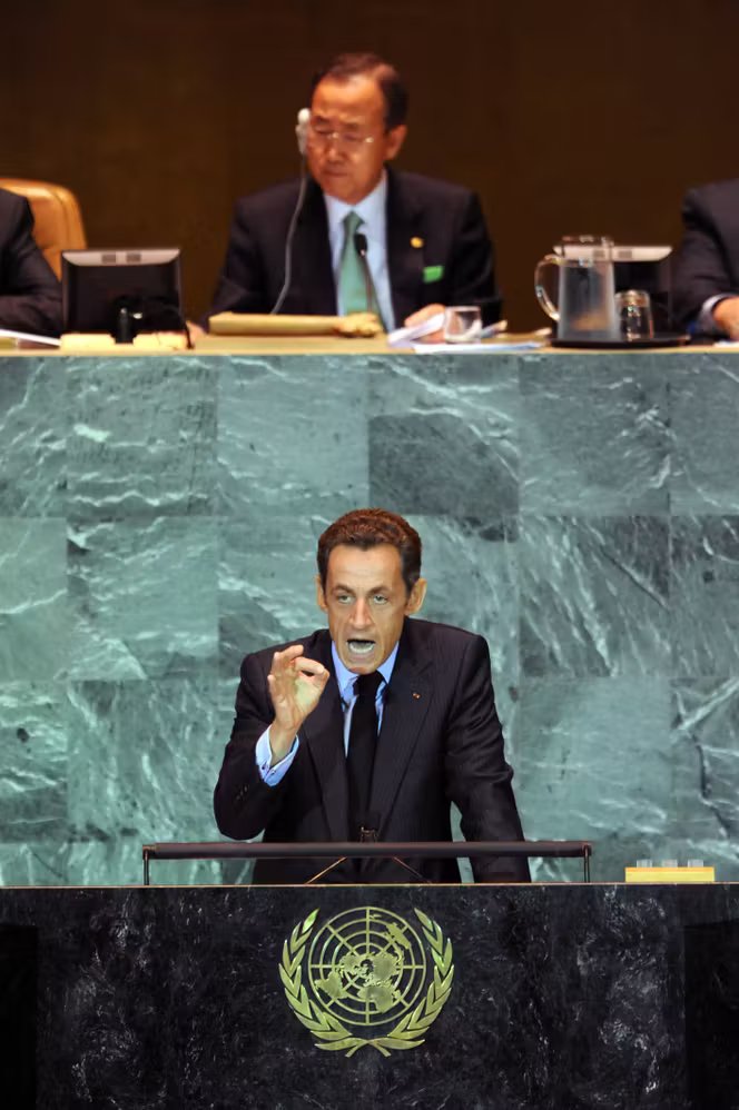 Nicolas Sarkozy, à la tribune de l’ONU, à New York (Etats-Unis), le 22 septembre 2009.