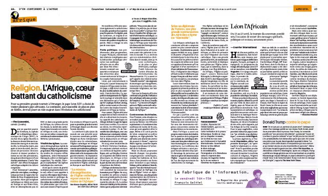 Notre double page consacrée à la visite du pape en Afrique.