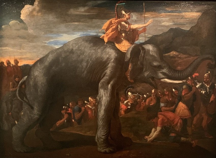 Nicolas Poussin, <i>Hannibal traversant les Alpes à dos d’éléphant</i>, 1625, présenté dans l’exposition « Le sentiment de la nature », Villa Paloma, Monaco, 2026. ©Connaissance des arts/Guy Boyer.