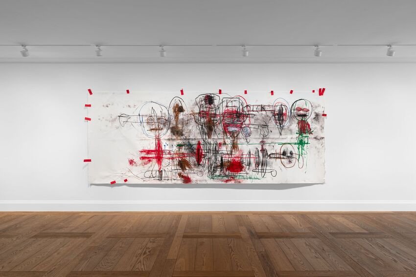 Vue de l’installation « Paul Mccarthy. SS EE Saint Santa Eva Elfdrawing Sessions 2025 with Lilith Stangenberg », Hauser & Wirth Paris, 2026. © Paul McCarthy. Courtesy the artist and Hauser & Wirth. Photo: Nicolas Brasseur. 