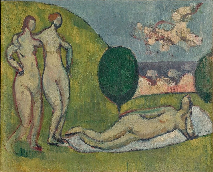 Emile Bernard, Nus dans un paysage, c.1887, huile sur toile, 37 x 45,5 cm. Courtesy of Waddington Custot