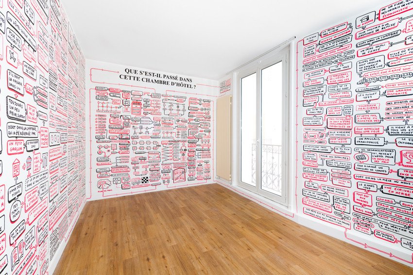 Juliette Green, Que s'est-il passé dans cette chambre d'hôtel, dessin mural, 2021 copyright : Gilberto Güisa pour Dust Studio