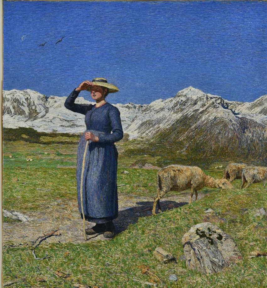 Qui est Giovanni Segantini, maître oublié de l’art moderne italien, révélé ce printemps au musée Marmottan Monet à Paris ? 2 Giovanni Segantini, <i>Midi dans les Alpes</i>, 1891, huile sur toile, 78 x 71,5 cm Saint-Moritz, Segantini Museum. ©Stephan Schenk.