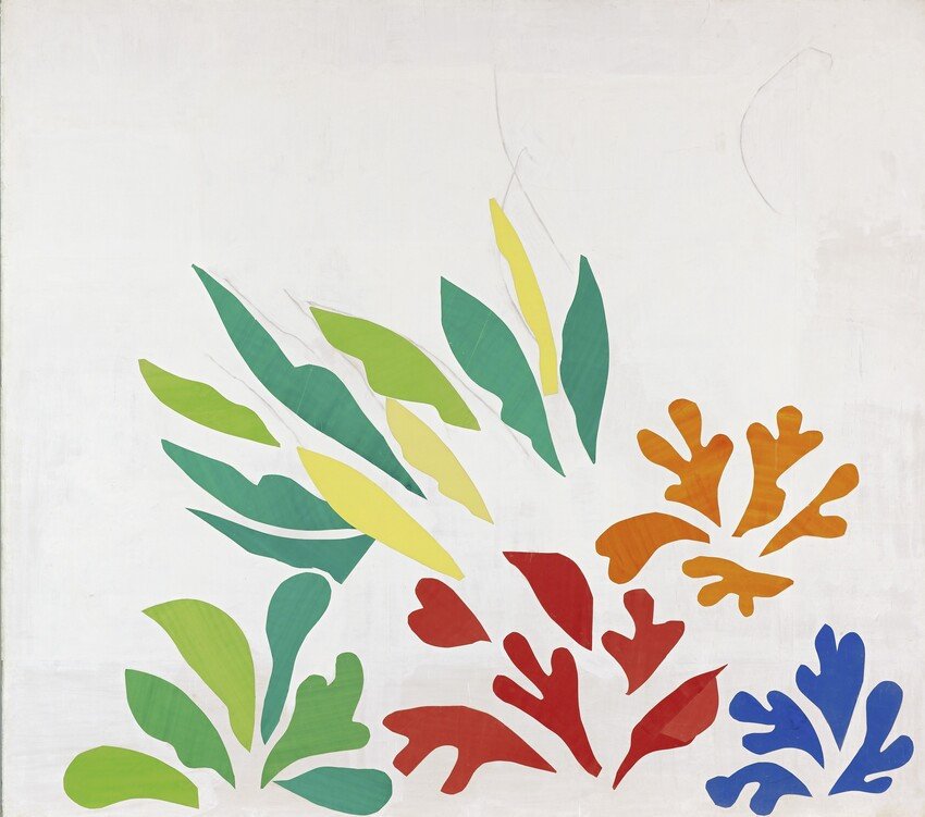 Exposition Matisse à Paris : « Le vrai chemin, c’est la synthèse entre la ligne et la couleur ». Le Grand Palais révèle le génie des dernières années du peintre 4 Henri Matisse, Les Acanthes, 1953, fusain, papiers gouachés, découpés et collés sur papier marouflé sur toile, 311,7 x 351,8 cm, Bâle, Fondation Beyeler. © Fondation Beyeler, Riehen/Basel, Collection Beyeler/Robert Bayer.