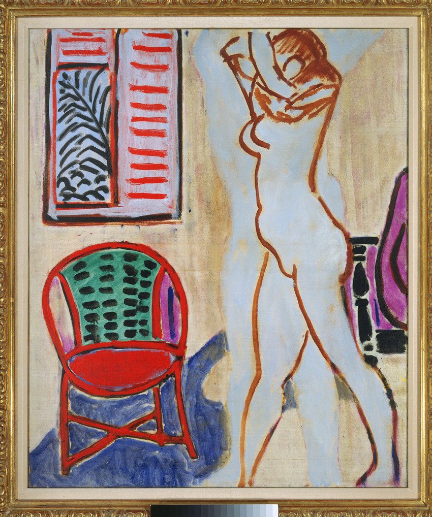 Exposition Matisse à Paris : « Le vrai chemin, c’est la synthèse entre la ligne et la couleur ». Le Grand Palais révèle le génie des dernières années du peintre 2 Henri Matisse, Nu campé, bras sur la tête, 1947, huile sur toile, 73,5 x 70 cm, New York, The Pierre and Tana Matisse Foundation. © AED/Opale.photo