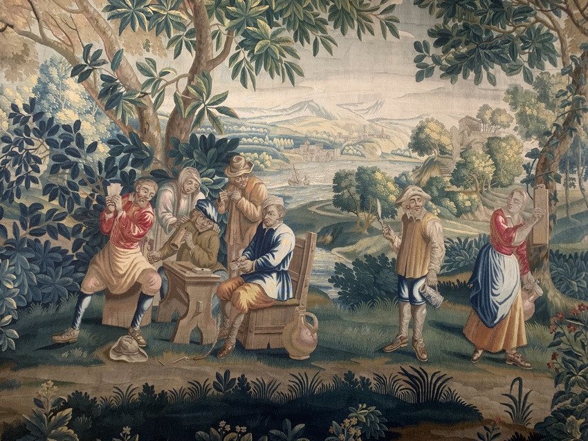 Manufacture de Catherine Guys, <i>Les Joueurs de cartes</i>, détail, 1738-1778, présentés dans l’exposition « Trésors de laine et de soie », musée de l’Hospice Comtesse, Lille, 2026. ©Connaissance des Arts/Guy Boyer.