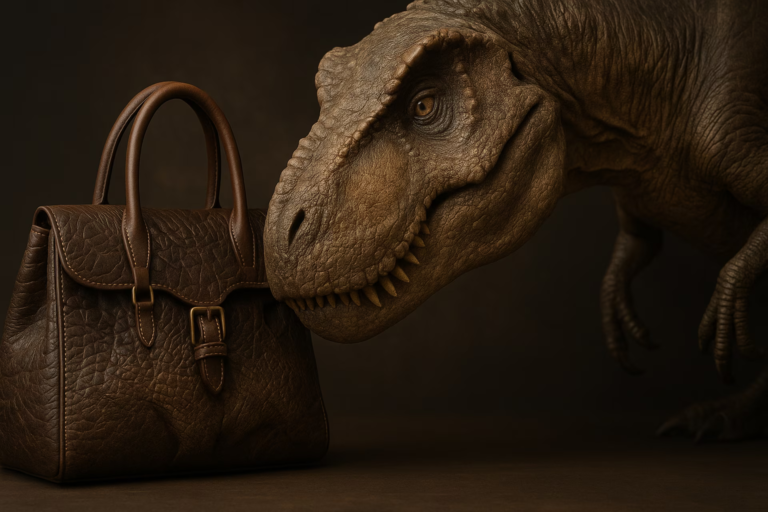 Derrière le sac en « cuir de T. rex » qui affole les enchères, voici ce que le luxe vend réellement