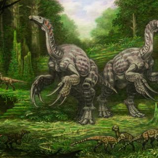 Illustration de therizinosaurus qui possédait d'étranges griffes à la fonction incertaine. © ABelov2014, Wikimedia Commons, CC by 3.0