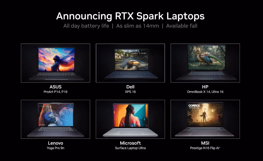 Nvidia réinvente le PC Windows avec le RTX Spark, un monstre de puissance pour l'IA 3 rtx spark laptops first confirmed hp lenovo msi microsoft dell asus