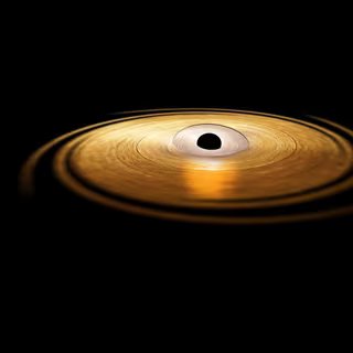 Vue d'artiste du phénomène de précession du disque d'accrétion interne produit par l'effet Lense-Thirring autour du trou noir stellaire H1743−322. © Esa, ATG Medialab