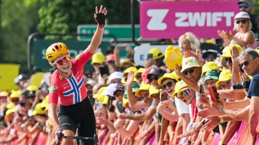 Tour de France femmes: la Norvégienne Sigrid Ytterhus Haugset s’impose à Poligny et endosse le maillot jaune Tour de France femmes: la Norvégienne Sigrid Ytterhus Haugset s’impose à Poligny et endosse le maillot jaune