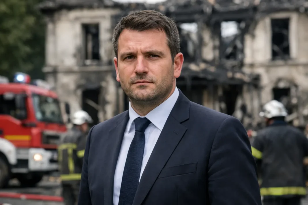 Face à la mairie incendiée, Guillaume Guérin se pose en défenseur de la République Face à la mairie incendiée, Guillaume Guérin se pose en défenseur de la République